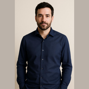 Slim Fit Navy Polka Dot Button Down Shirt – Medium, 100% Cotton, Casual